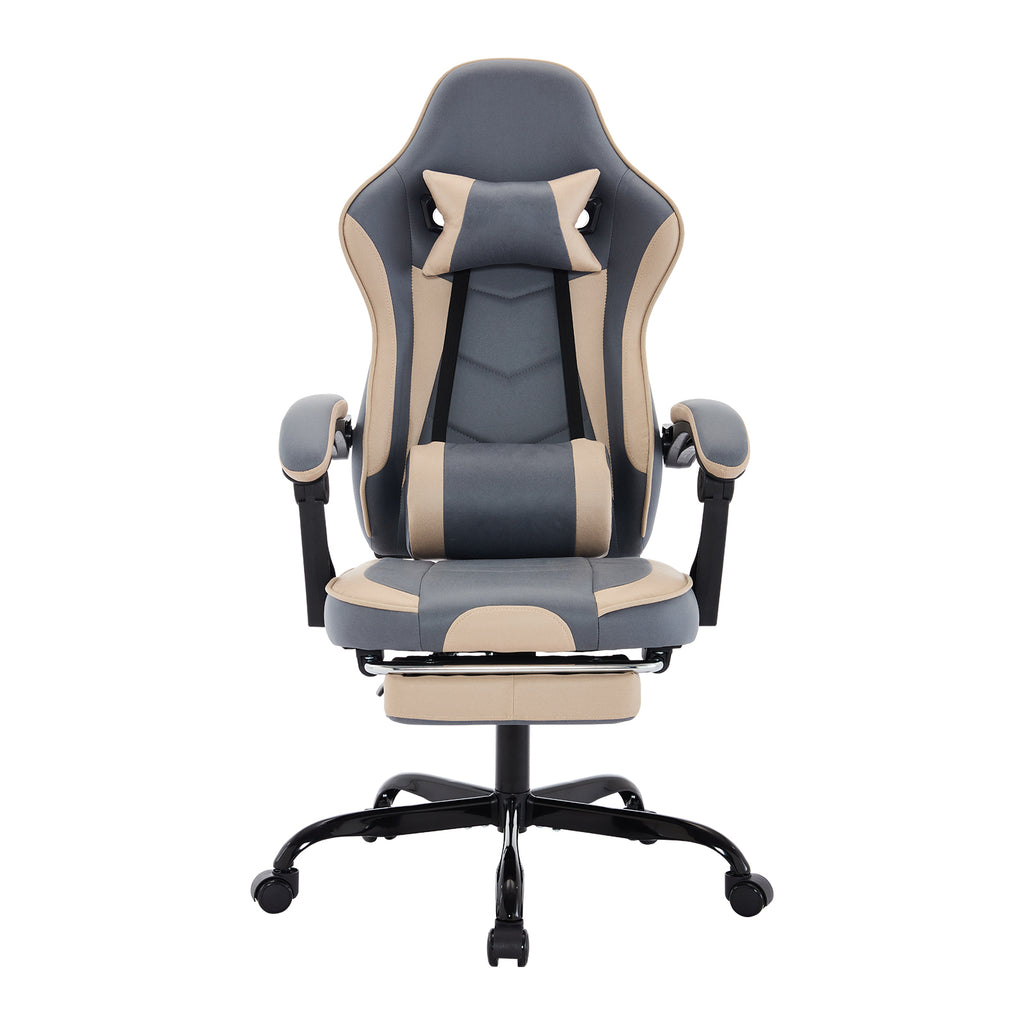 Gaming Chair, Ergonomic Computer Chair With Footrest And Massage Lumbar Support, Height Adjustable Swivel Video Game Chair For Adults, 300lb Max, Blue Beige