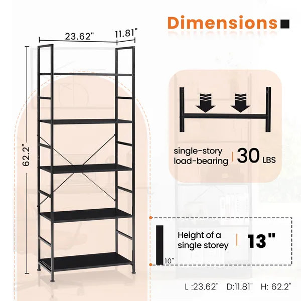 5 Tiers Bookshelf, Classically Modern Book Shelf, Book Rack, Storage Rack Shelves In Living Room&Home&Office