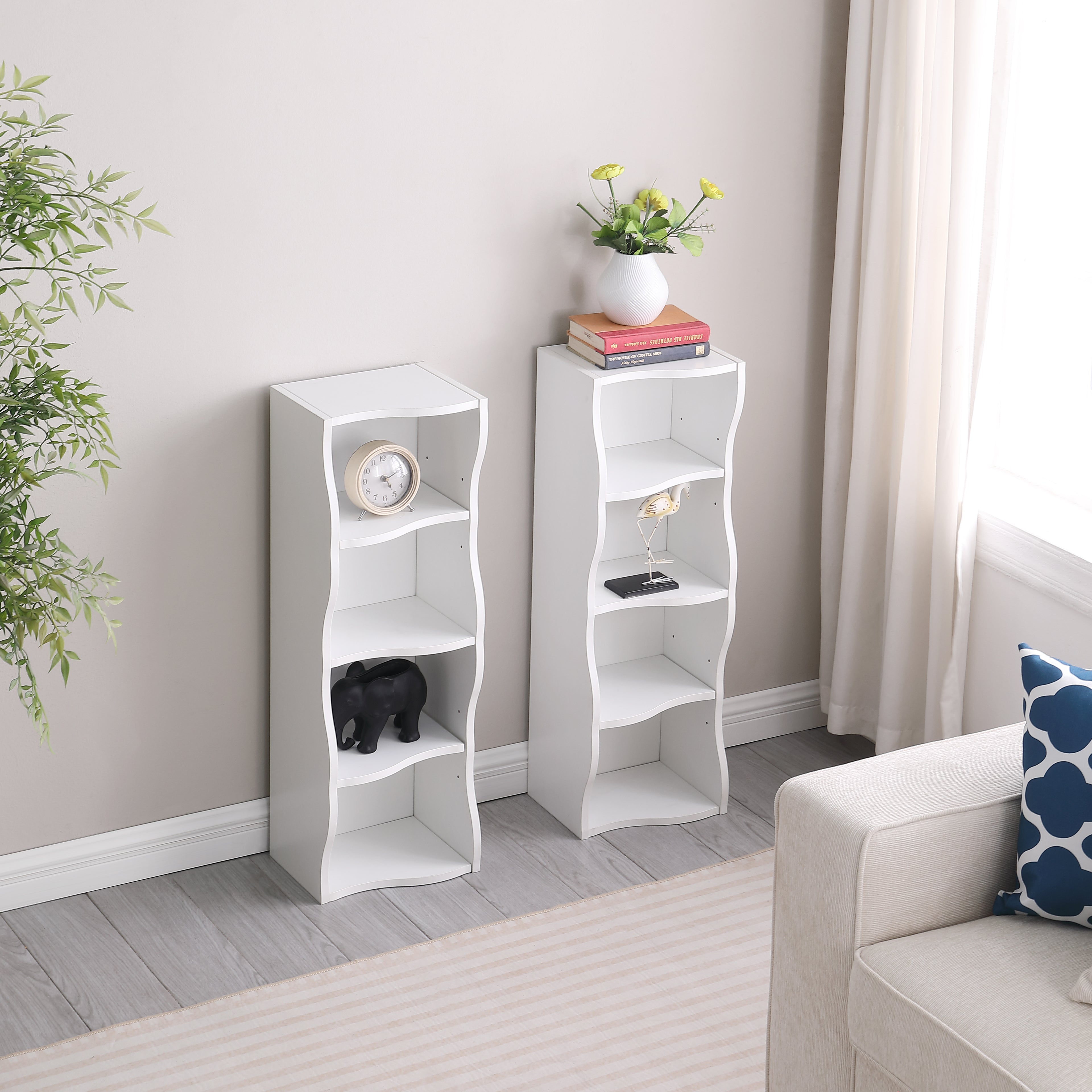 8-layer Adjustable Shelf Ultra-thin Bookshelf With A Wavy Border Design, Which Is More Aesthetically Pleasing, Is Suitable For High And Narrow, Display And Multi-functional Bookshelves In Home Offices
