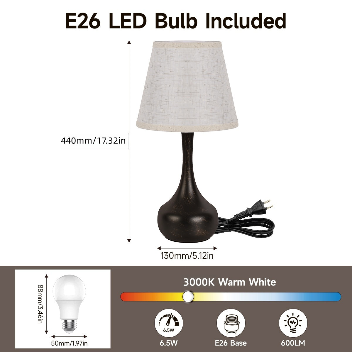 Touch Lamps For Nightstand Bedside Lamps Set Of 2, 3 Way Dimmable Light For Bedoom, Desk, Living Room,Sofa Table-LED Bulbs Included
