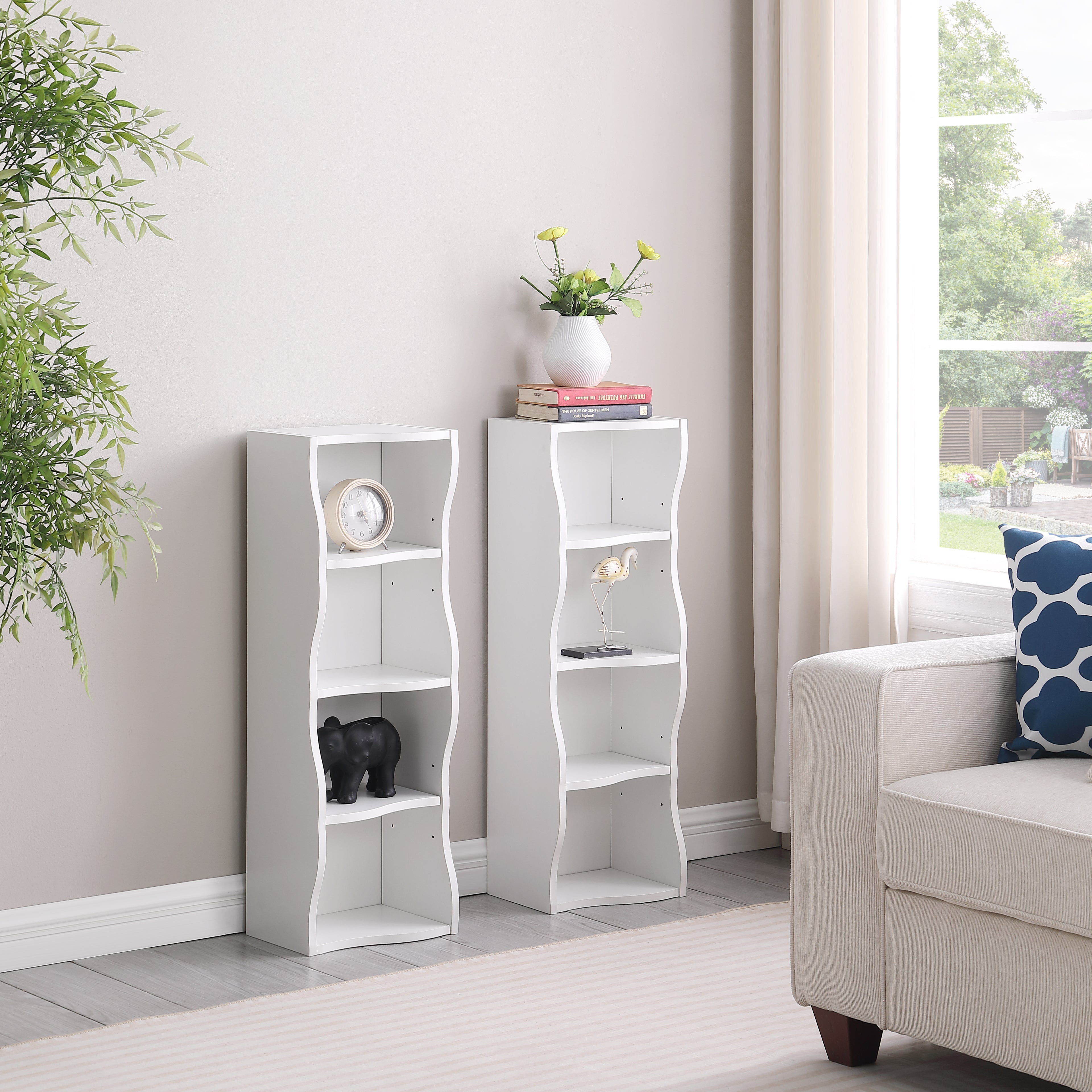8-layer Adjustable Shelf Ultra-thin Bookshelf With A Wavy Border Design, Which Is More Aesthetically Pleasing, Is Suitable For High And Narrow, Display And Multi-functional Bookshelves In Home Offices