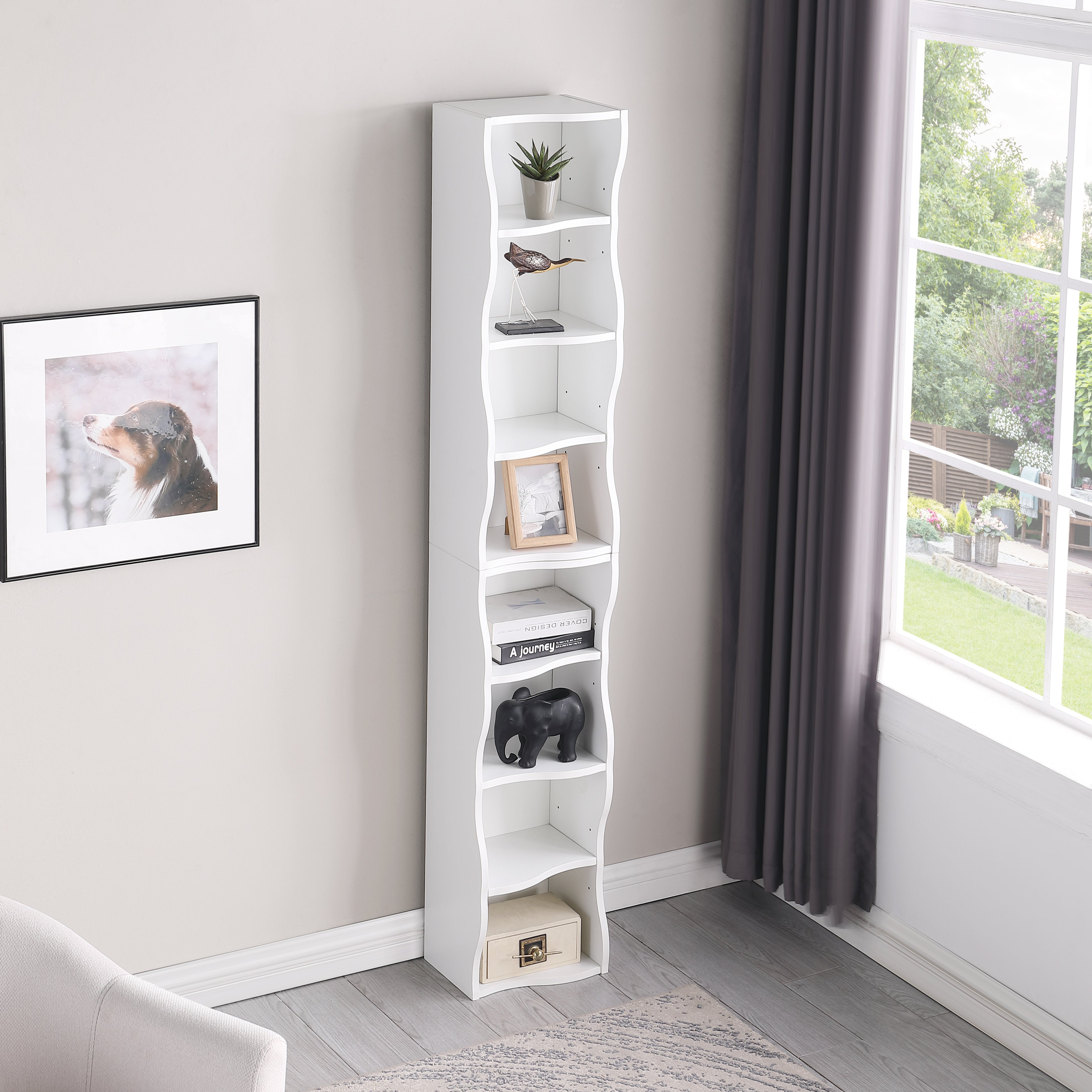 8-layer Adjustable Shelf Ultra-thin Bookshelf With A Wavy Border Design, Which Is More Aesthetically Pleasing, Is Suitable For High And Narrow, Display And Multi-functional Bookshelves In Home Offices