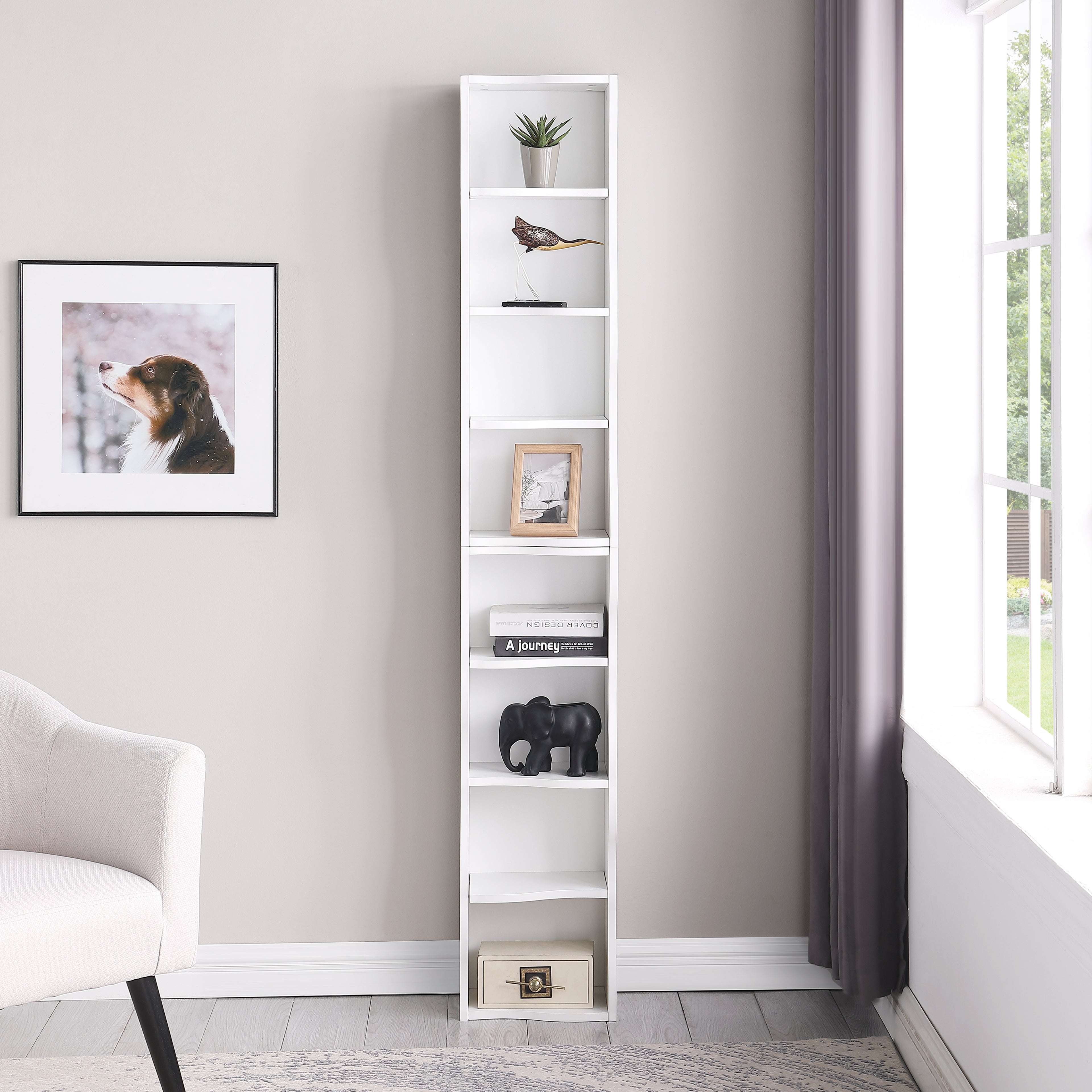 8-layer Adjustable Shelf Ultra-thin Bookshelf With A Wavy Border Design, Which Is More Aesthetically Pleasing, Is Suitable For High And Narrow, Display And Multi-functional Bookshelves In Home Offices