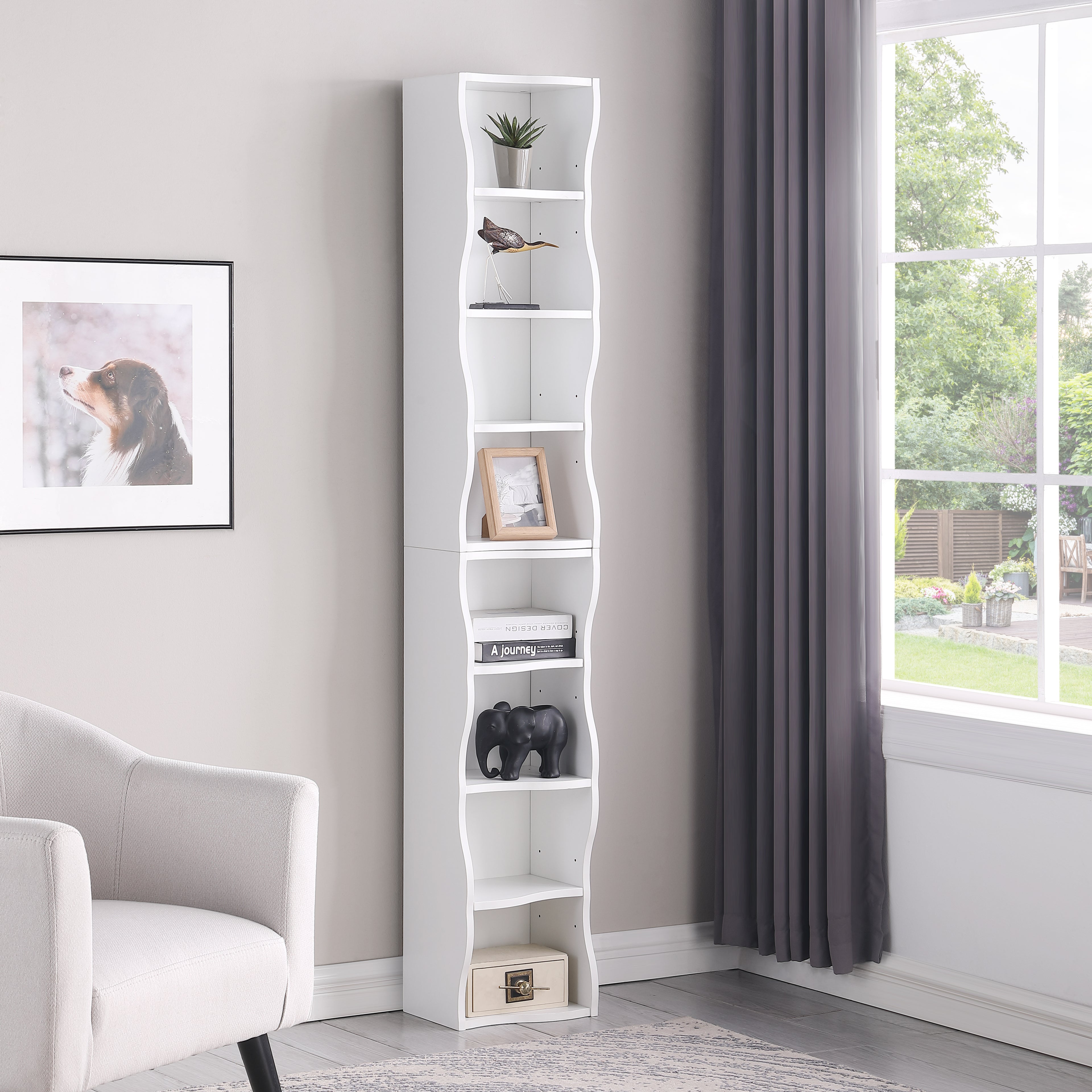 8-layer Adjustable Shelf Ultra-thin Bookshelf With A Wavy Border Design, Which Is More Aesthetically Pleasing, Is Suitable For High And Narrow, Display And Multi-functional Bookshelves In Home Offices